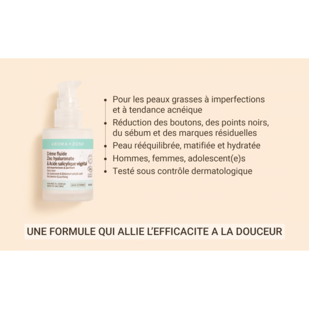 Crème Fluide Zinc Hyaluronate & Acide Salicylique Végétal