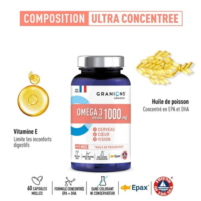 Oméga 3 1000 mg Cerveau Cœur & Vision