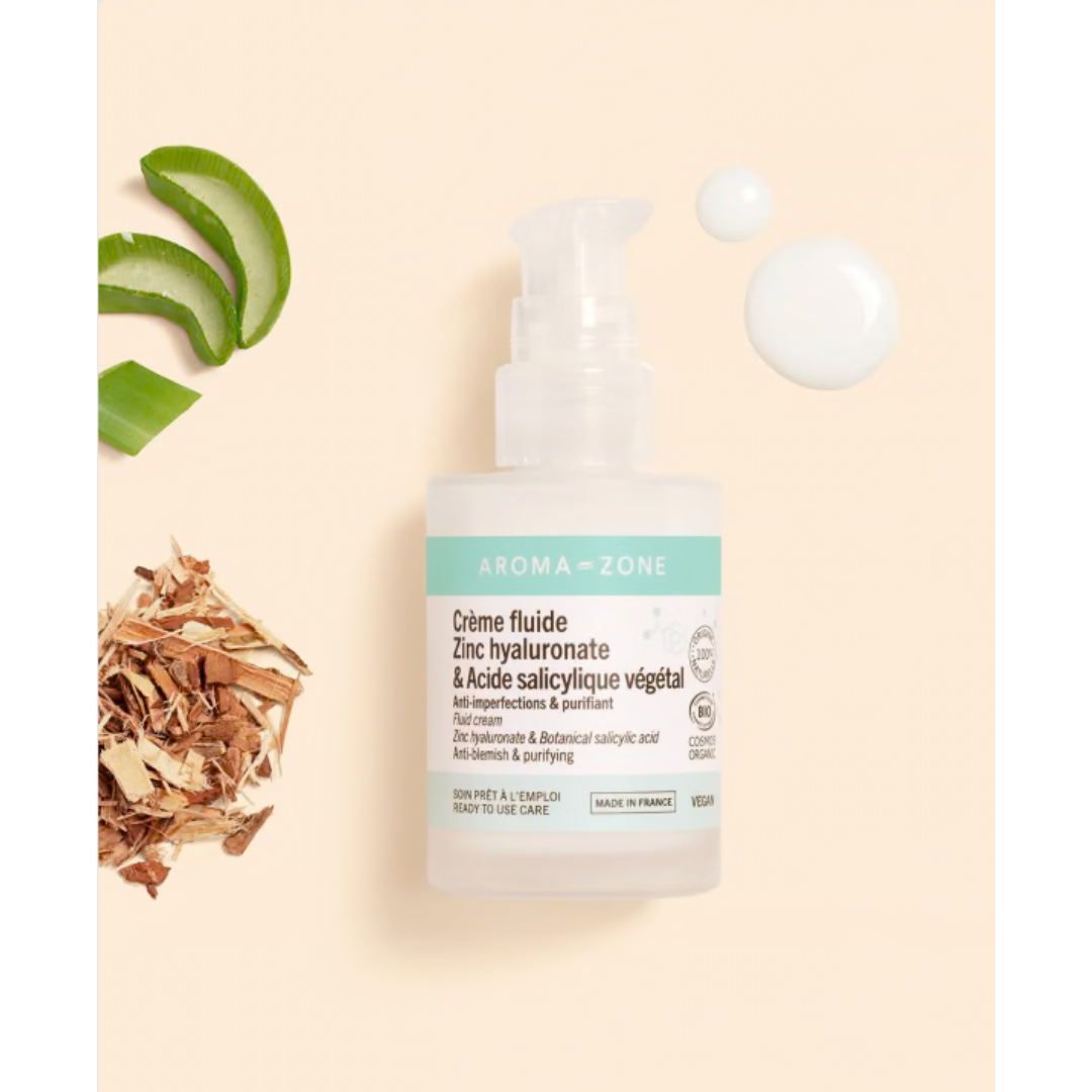 Crème Fluide Zinc Hyaluronate &amp; Acide Salicylique Végétal